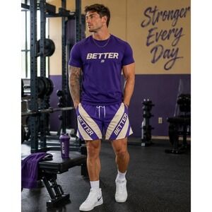 Better Men's Nylon Logo Shorts Purple Cream Large Streetwear Athletic